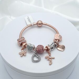 Linx Rose Gold Snake Chain Bracelet with Linx and Pandora Grandma Charms